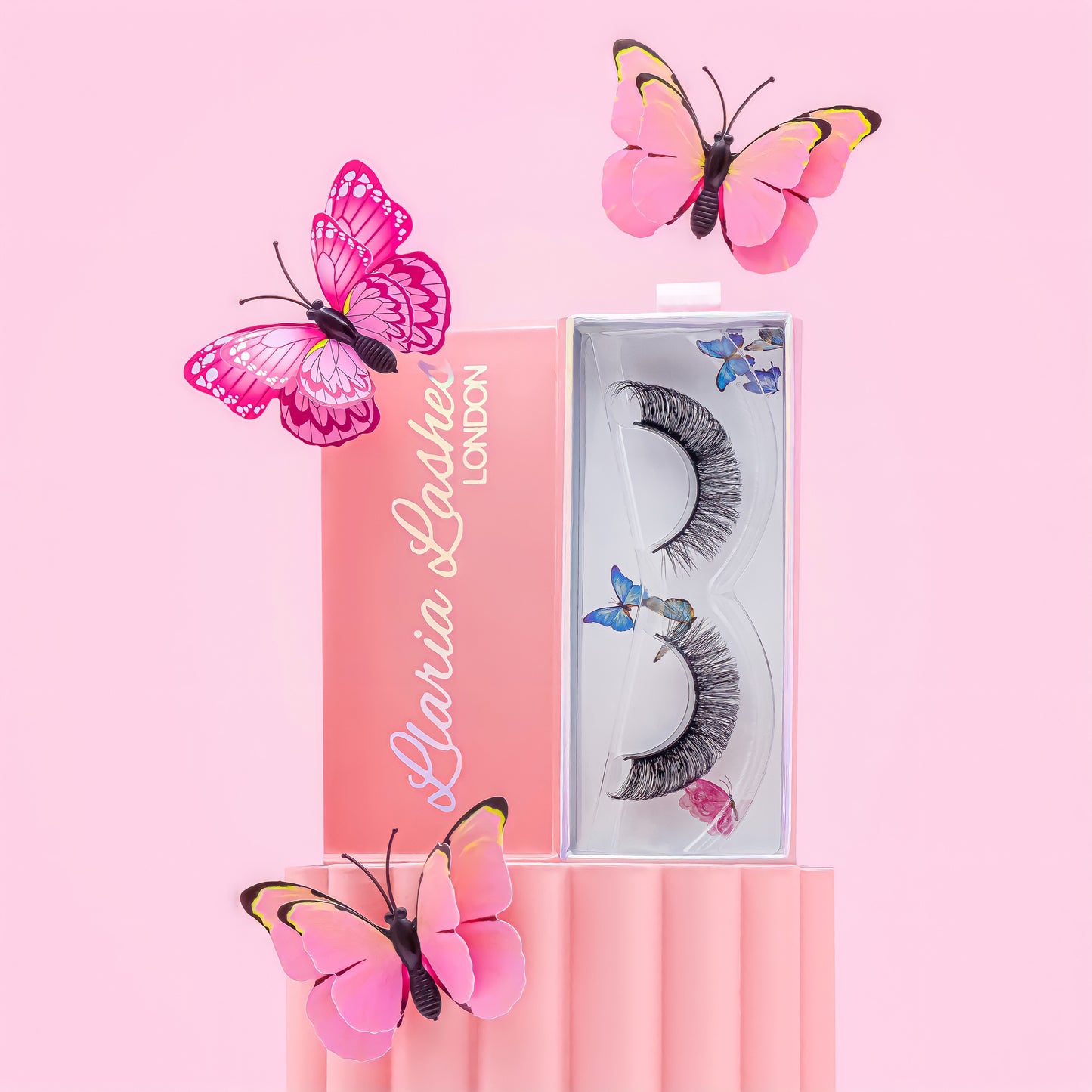 russian style strip false eyelashes in lash box with butterflies.