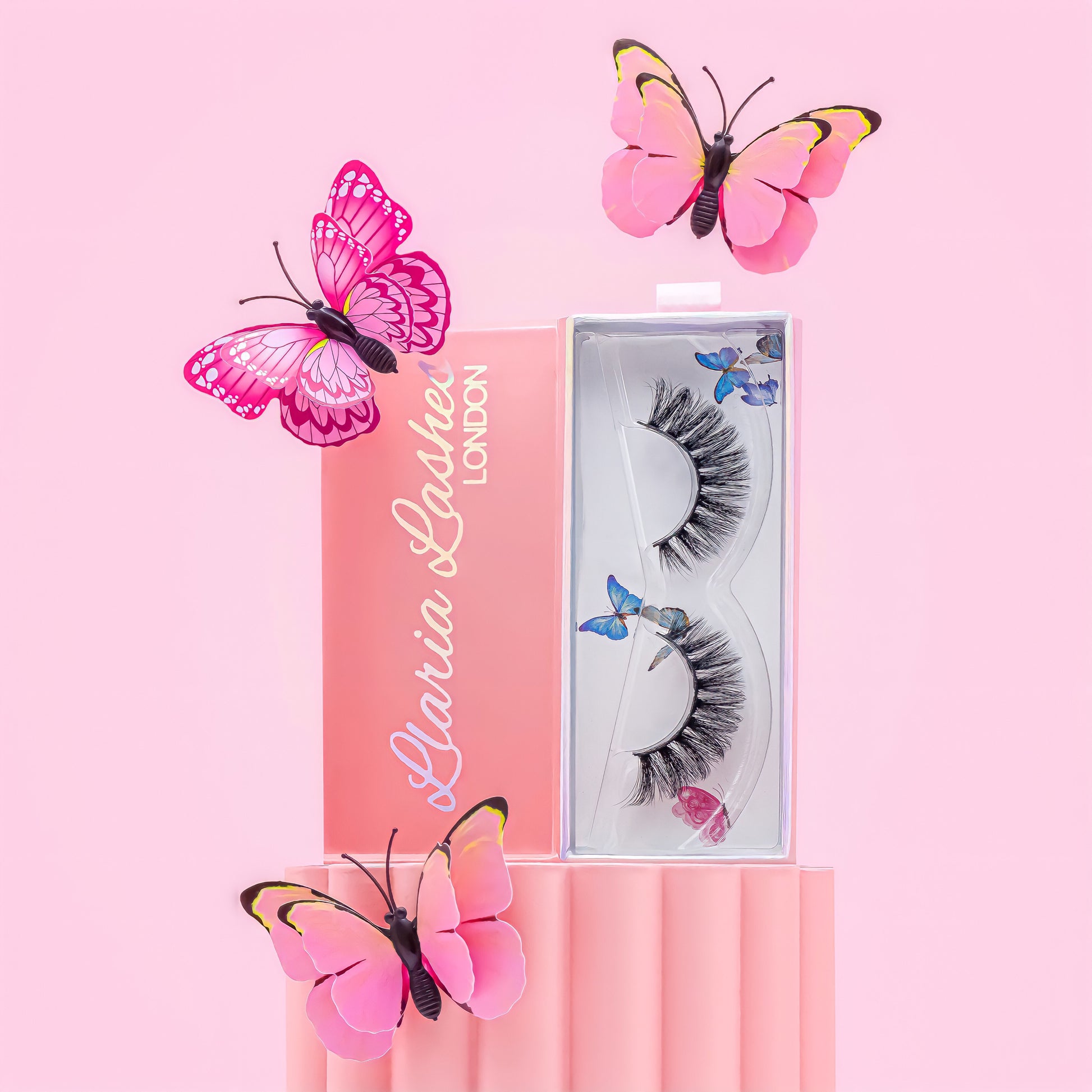 russian d curl strip lashes in lash box with butterflies. 
