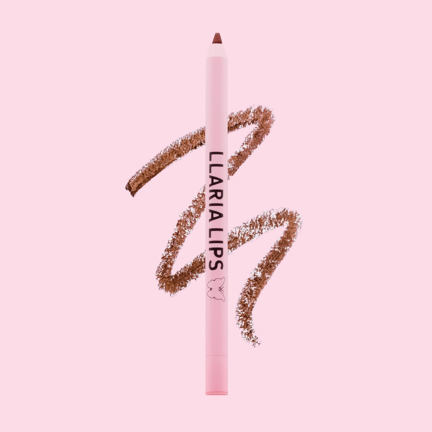 nude lip swatch with pink lip liner pencil.